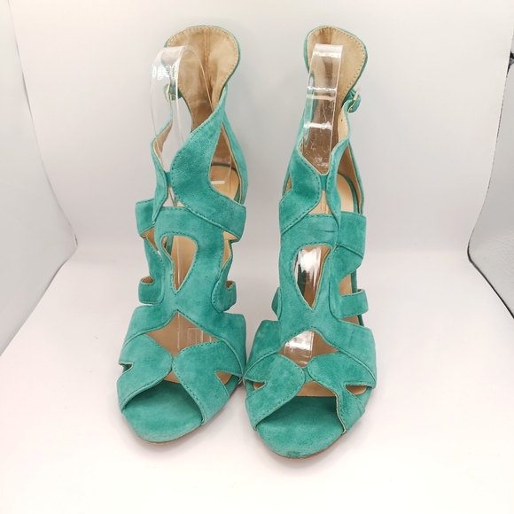 Zara Sz 37 Turquoise Suede Cutout Stiletto High Heel Festival Club Womens - Picture 4 of 10